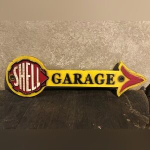 Shell Arrow Oil Garage Cast Iron Sign 16” Solid Metal Plaque Patina Sinclair